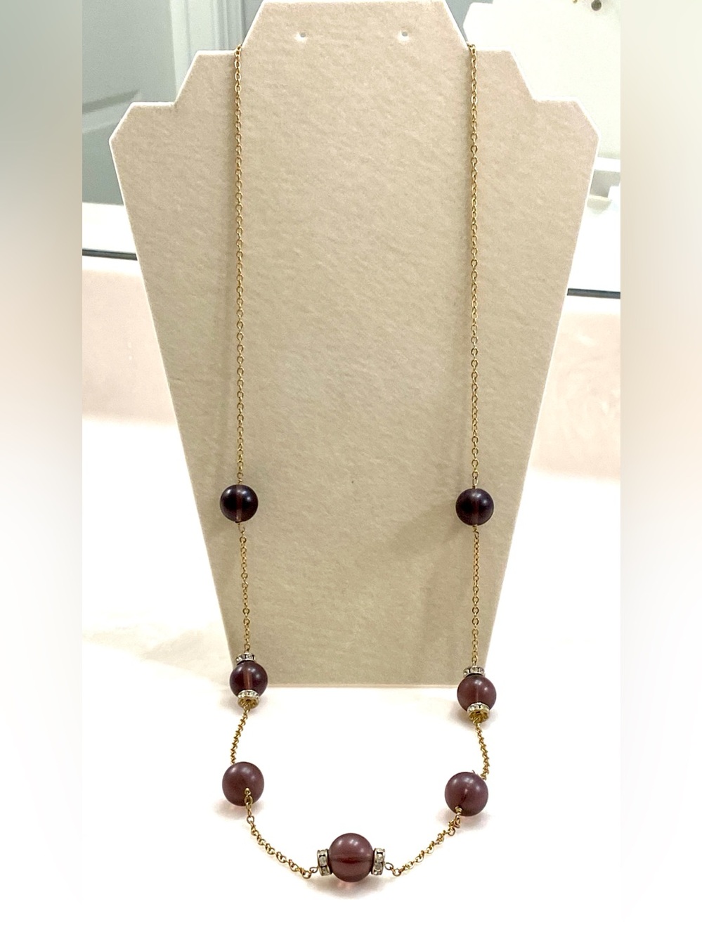 J. Crew Gold-Tone Necklace with Dark Brownish Purple Beads